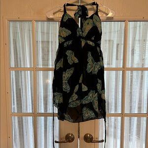 Black Butterfly Print Halter Top